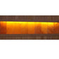 Brown wooden sauna exterior with illuminated golden-orange infrared heating panel, front view on white background