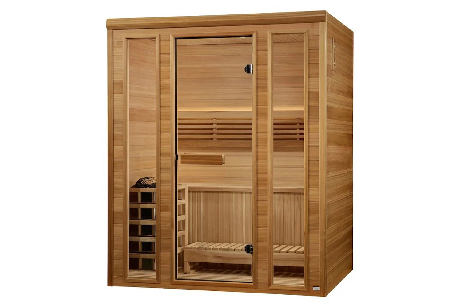 Golden Designs Andermatt Edition 3-person traditional steam sauna with Pacific clear cedar wood construction and glass door o