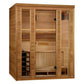 Golden Designs Andermatt Edition three-person traditional steam sauna constructed from light cedar wood with glass door and w