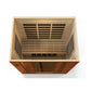 Golden Designs Bergamo 4-person infrared sauna with natural wood exterior and glass door, viewed from above on white backgrou