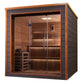 Golden Designs Bergen 6-person traditional sauna with cedarwood interior, glass doors, built-in benches, and dark exterior cl