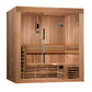 Golden Designs Copenhagen 3 person traditional sauna with cedar wood construction, glass doors, and slatted benches on white 