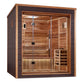 Golden Designs Drammen 3-person traditional sauna with cedar wood interior, glass doors, and dark brown exterior on white bac