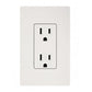 White double electrical outlet with two receptacles stacked vertically on white background