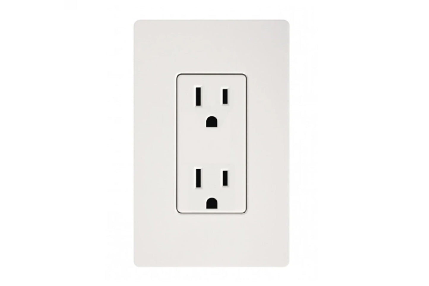 White double electrical outlet with two receptacles stacked vertically on white background