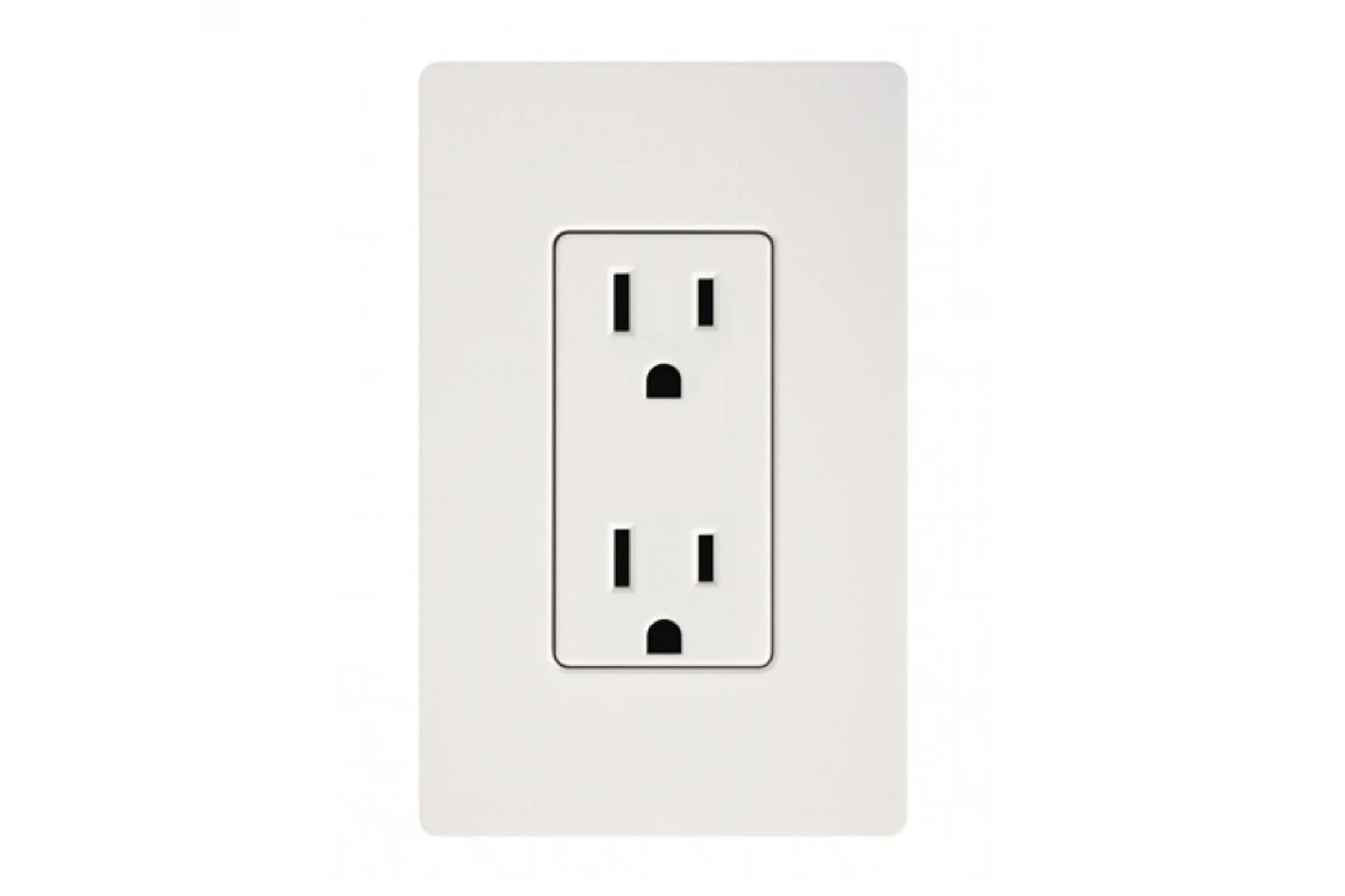 White double electrical outlet with two receptacles stacked vertically on white background