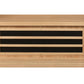 Natural cedar sauna with three black horizontal vents on front panel, flat lay view