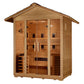 Golden Designs "Gargellen" 5-Person Full Spectrum Hybrid Outdoor Sauna in light cedar wood with glass front doors and interio