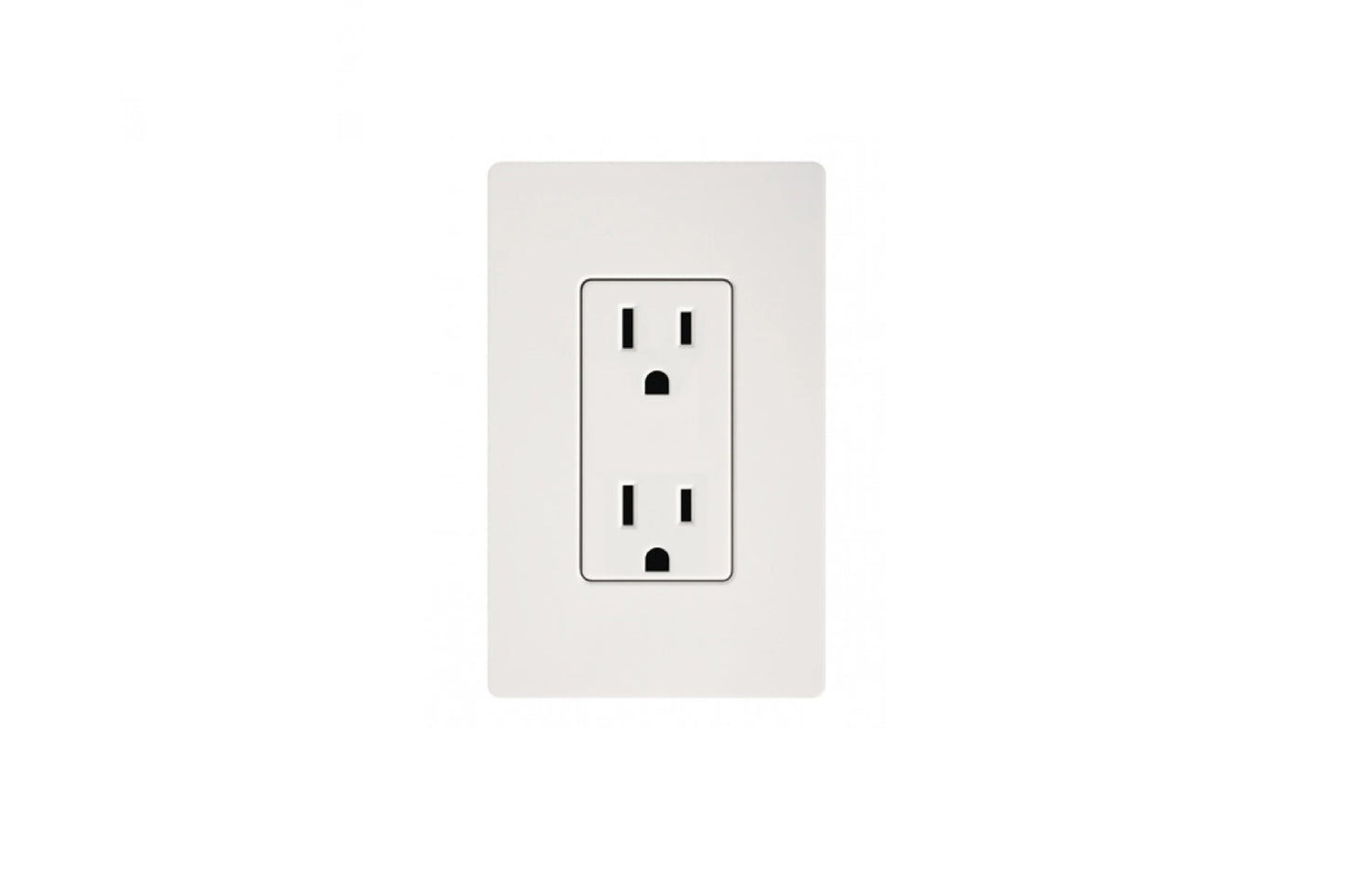 White dual electrical outlet with two vertical slots and rounded bottom openings on beige wall plate