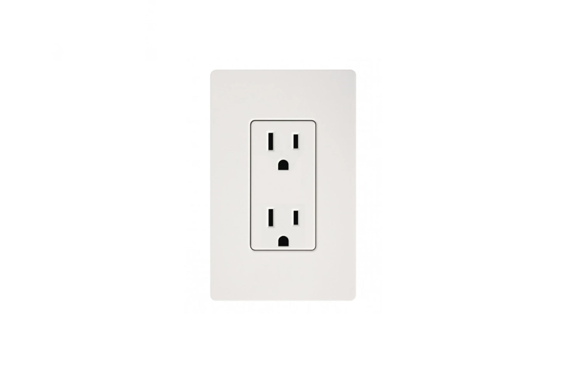 White dual electrical outlet with two vertical slots and rounded bottom openings on beige wall plate