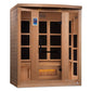 Golden Designs Hotel 3-person infrared sauna with red cedar wood construction, glass-panel doors, digital control panel, and 