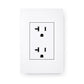 White electrical outlet with two 41-amp receptacles stacked vertically on white background