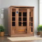 Golden Designs Hotel 3-person infrared sauna with cedar wood construction, glass front doors, digital control panel, and Hima