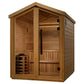 Golden Designs Kaarina 6-person outdoor traditional sauna with cedar wood construction, glass door, interior benches, and ove