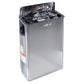 Harvia stainless steel sauna heater with open lid revealing black rocks inside, on white background