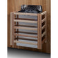 Golden Designs Klosters 6-person traditional barrel sauna with light wood exterior, open lid showing black interior, and mult