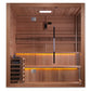 Golden Designs Kuusamo Edition 6-person traditional sauna with cedar wood interior, dual amber LED lighting, glass door, and 