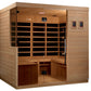 Dynamic La Sagrada 6-person indoor far infrared sauna with light wood construction, glass doors, and digital control panels o