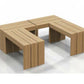 Light wood sauna with U-shaped bench seating for six people, shown on white background