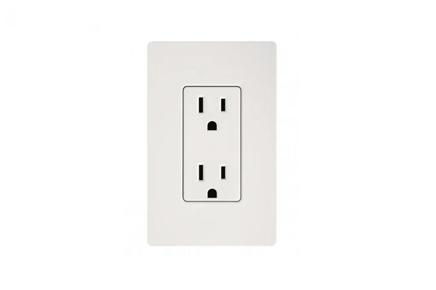White dual electrical outlet with rounded rectangular faceplate on white background