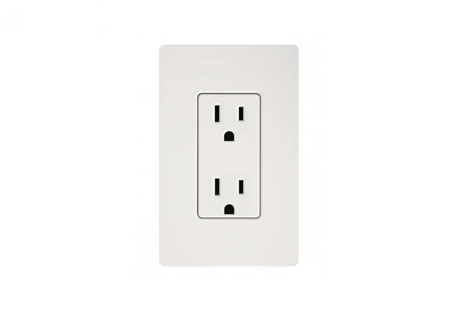 White dual electrical outlet with rounded rectangular faceplate on white background