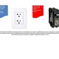 White duplex electrical outlet with dual receptacles and black outlet covers shown with circuit breaker and wiring requiremen