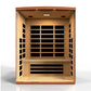 Golden Designs Lugano 3-person far infrared sauna with light wood interior and dark glass panels, front view