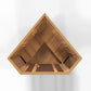 Maxxus 3-person corner sauna with light wood interior, viewed from above showing benches and ventilation grates on white back