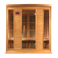 Maxxus Montilemar Edition 3-person infrared sauna with cedar wood exterior, glass doors, and digital control panel on white b