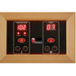Digital control panel with natural wood frame, dual red LED displays showing temperature at 182 degrees and timer at 0 minute