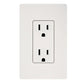 White dual outlet wall receptacle with two three-prong sockets on light gray background