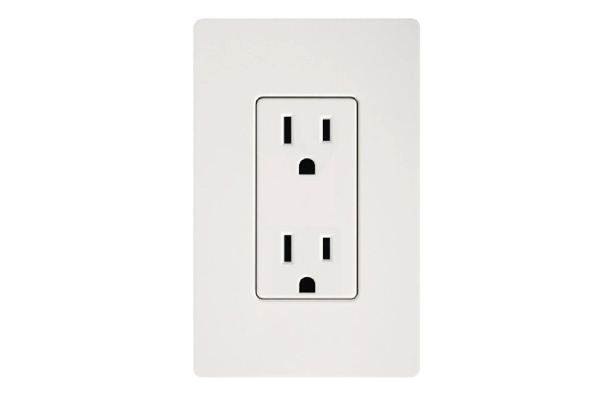 White dual outlet wall receptacle with two three-prong sockets on light gray background