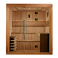 Golden Designs Osla Edition 6-person traditional sauna with light wood interior, glass door, bench seating, heater stove, and