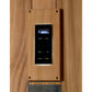 Digital control panel with LED display showing "888" mounted on wooden sauna door, featuring light and media controls with po