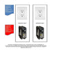 Diagram showing sauna electrical requirements with two dedicated lines, each with white outlet and black circuit breaker, plu