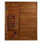 Maxxus S-Line 3-person infrared sauna with cedarwood interior, glass door, multiple heating panels, and control panel on whit