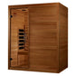 Maxxus S-Line 3-person infrared sauna with cedar wood construction, glass door, and interior heater panels on white backgroun