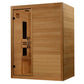 Maxxus S-Line 3-person infrared sauna with cedar wood construction, glass door with black handle, and horizontal wood panelin