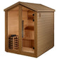 Golden Designs Savonlinna 3-person outdoor traditional sauna with cedar wood construction, gabled roof, glass door, and inter