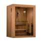 Golden Designs Sundsvall 2-person indoor/outdoor sauna with cedar wood construction and glass door, shown on white background