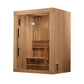 Golden Designs Sundsvall 2-person traditional sauna with light cedar wood construction, glass door, and wooden bench interior