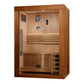 Golden Designs Sundsvall Edition 2-person traditional sauna with light wood interior, glass doors, benches, and control panel