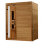 Golden Designs Toscana three-person sauna with cedar wood construction, glass door with black handle, and horizontal wood pan