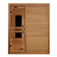 Golden Designs Toscana 3-person infrared sauna with light wood construction, glass door with two black windows, wooden bench 