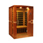 Golden Designs Venice Elite 2-person infrared sauna with red cedar wood construction, glass doors, interior wood benches, and