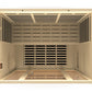 Golden Designs Vila Elite 3-person infrared sauna with natural wood interior, black heater panels, and ventilation system, ov