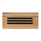 Cedar sauna interior showing horizontal black vents on light wood panel, front view