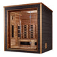 Golden Designs Visby 3-person infrared sauna with cedar wood interior, dark exterior frame, glass doors, and heating panels v