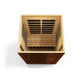 Golden Designs Vittoria 2-person infrared sauna with light wood interior, dark wood exterior, and horizontal slat design, vie