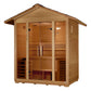 Golden Designs Vorarlberg 5-person traditional outdoor sauna with natural cedar wood construction, glass front door, and peak